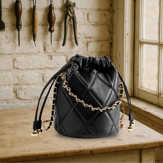 KENAWI | Sac à dos Bucket Crossbody avec cordon de serrage et chaîne en cuir