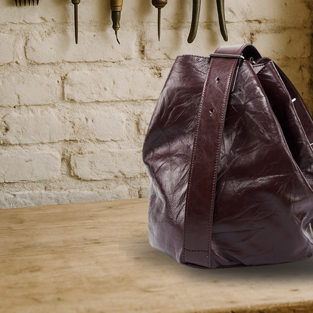 KENAWI | Sac à dos en cuir de vachette froissé de première qualité