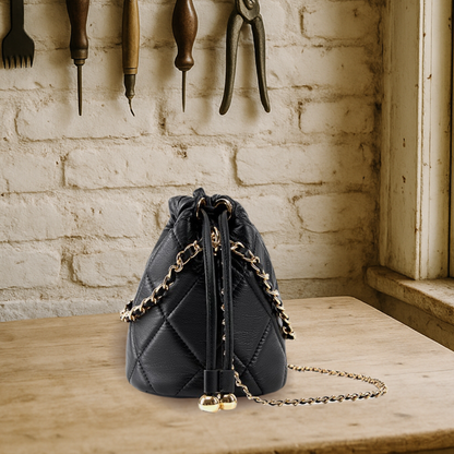 KENAWI | Sac à dos Bucket Crossbody avec cordon de serrage et chaîne en cuir