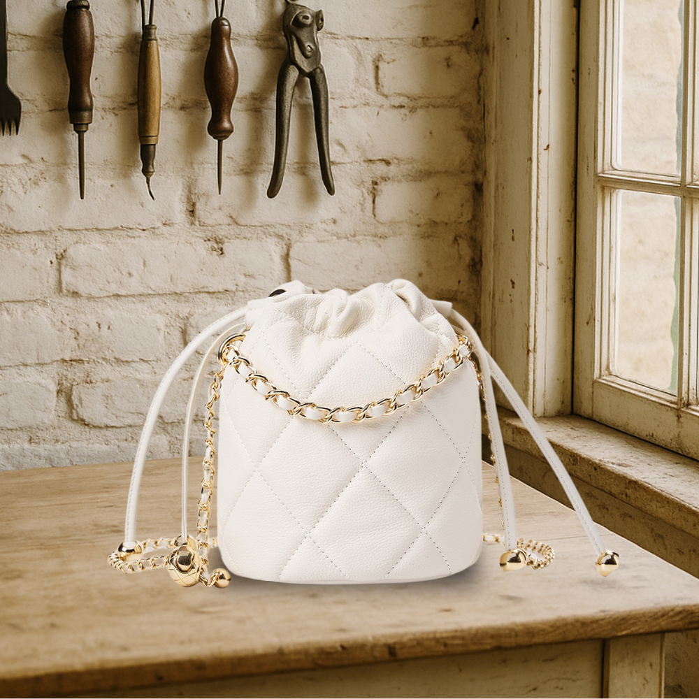 KENAWI | Sac à dos Bucket Crossbody avec cordon de serrage et chaîne en cuir