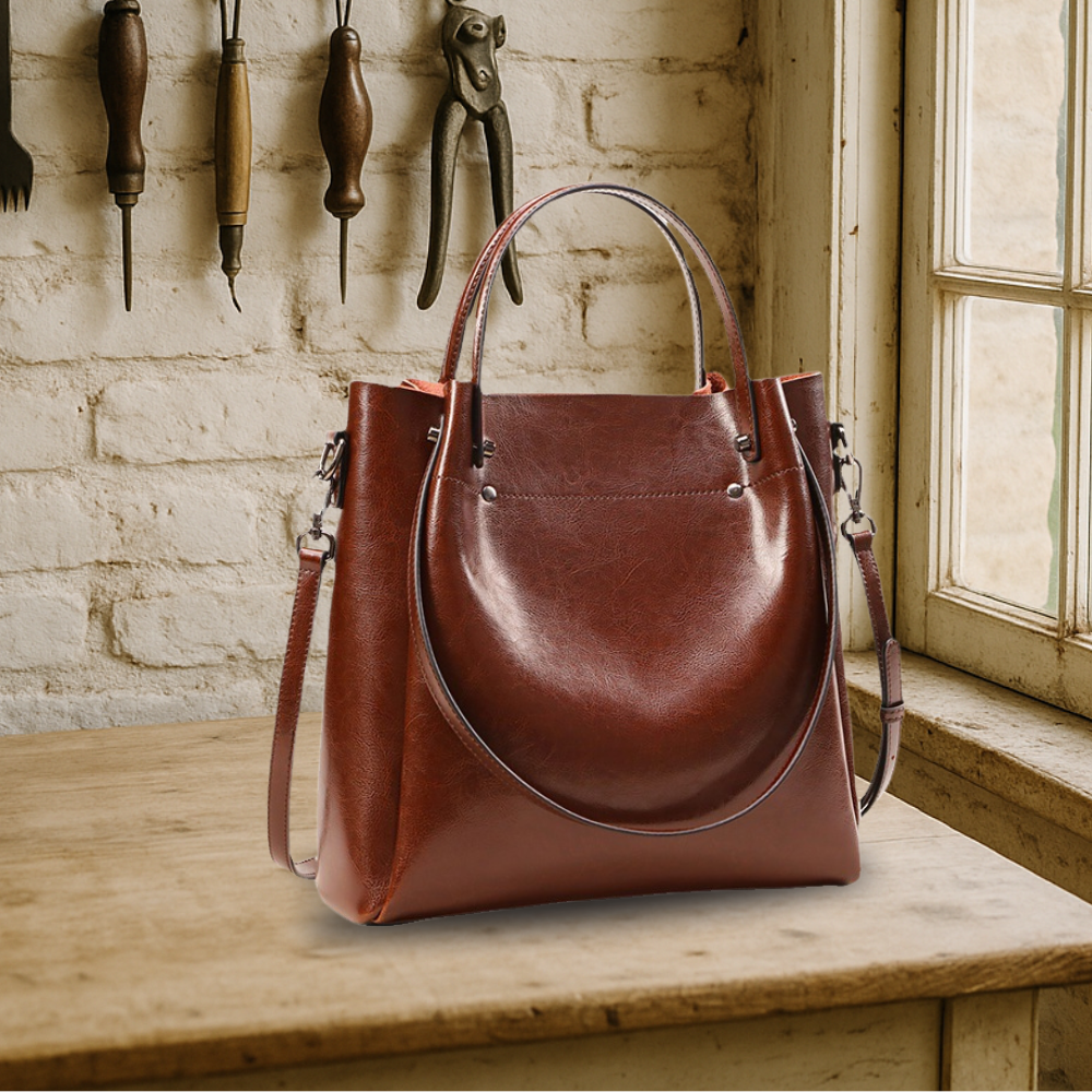 KENAWI | Elégante pochette à double sens en cuir véritable