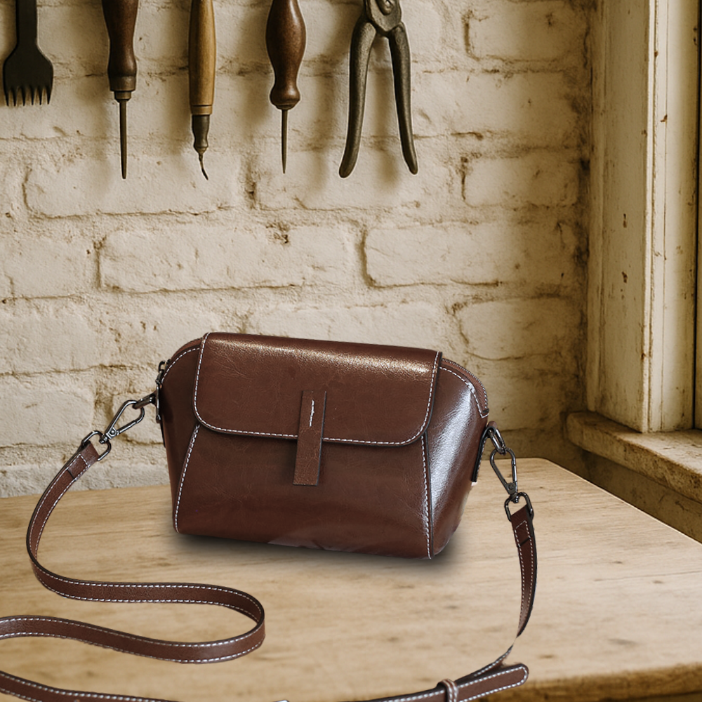 KENAWI | Sac à bandoulière en cuir véritable de style vintage